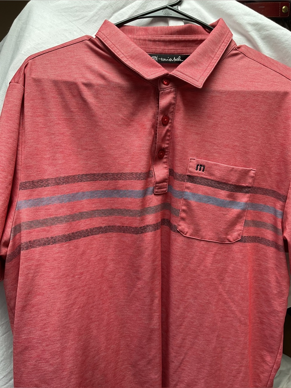 Travis Mathew Men's Red Polo Shirt with Chest Pocket